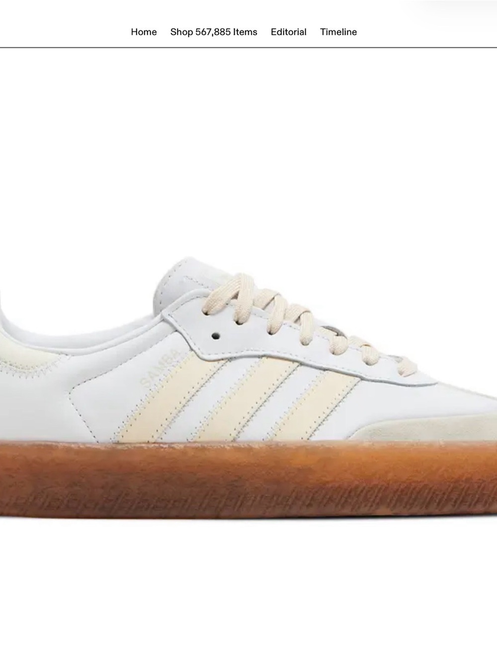 adidas Samba Leather Sneaker in White and Cream with Gum Sole